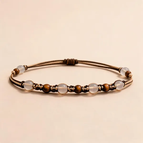 Brown_Picture_Jasper_Beaded_Adjustable_Bracelet_For_Unisex