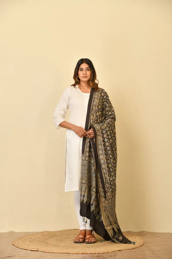 Brown_Cotton_Ajrakh_Printed_Dupatta_For_Women