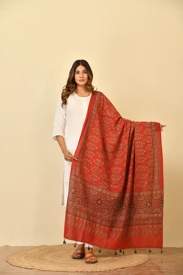 Red_Cotton_Ajrakh_Printed_Dupatta_For_Women