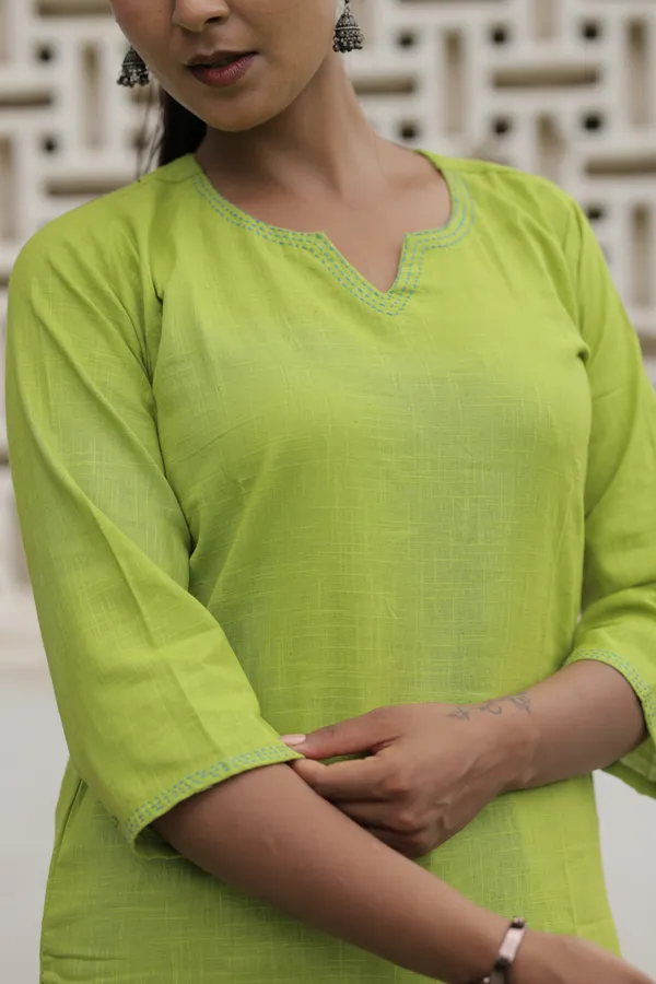 Green_Cotton_Slub_Straight_Kurta_For_Women