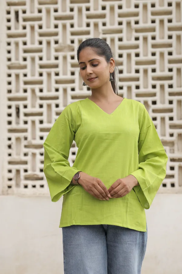 Green_Cotton_Slub_Flared_Top_For_Women