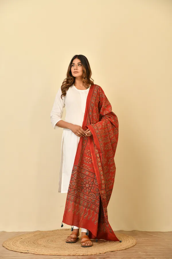 Red_Cotton_Ajrakh_Printed_Dupatta_For_Women
