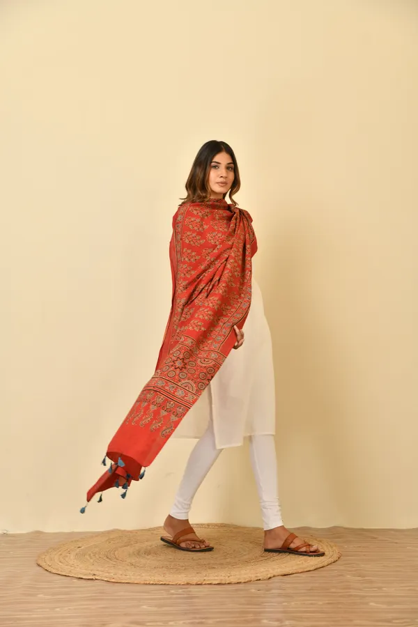 Red_Cotton_Ajrakh_Printed_Dupatta_For_Women