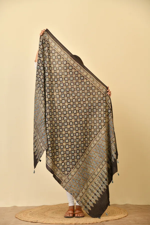 Brown_Cotton_Ajrakh_Printed_Dupatta_For_Women