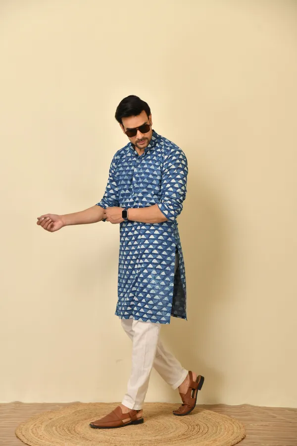 Blue_Cambric_Cotton_Printed_Long_Kurta_For_Men