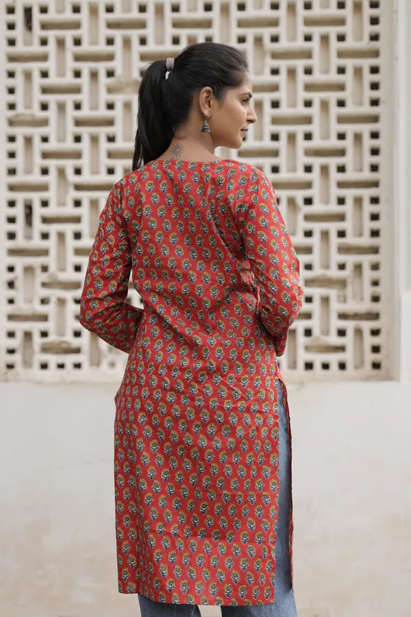 Red_Cotton_Straight_Printed_Kurti_For_Women