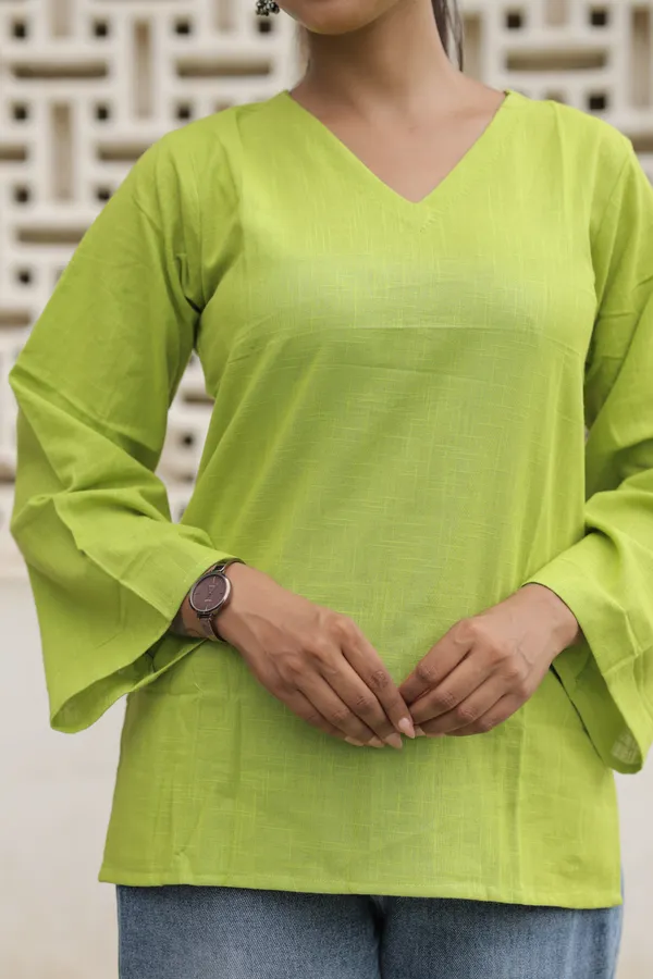 Green_Cotton_Slub_Flared_Top_For_Women
