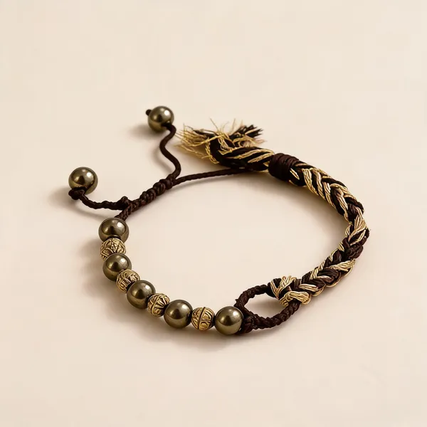 Brown_Pyrite_Golden_Beaded_Braided_Bracelet_For_Unisex