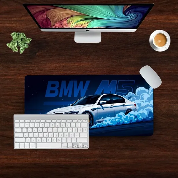 Sigma_One_Sports_Car_Blue_Smoke_Drift_Extended_Desk_Mat_23X11_Inch