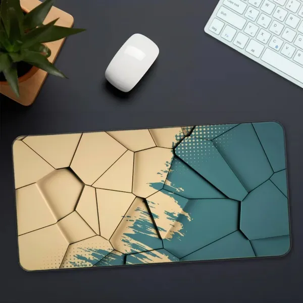 Sigma_One_3D_Cracked_Polygon_Beige_Teal_Extended_Desk_Mat