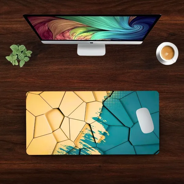 Sigma_One_3D_Cracked_Polygon_Beige_Teal_Extended_Desk_Mat