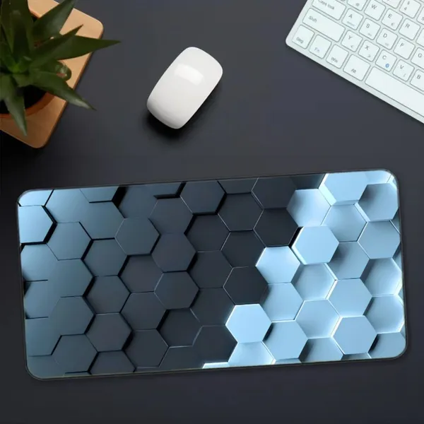Sigma_One_3D_Hexagon_Blue_Grey_Geometric_Extended_Desk_Mat_23X11_Inch