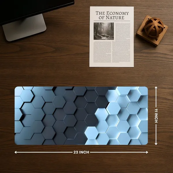 Sigma_One_3D_Hexagon_Blue_Grey_Geometric_Extended_Desk_Mat_23X11_Inch