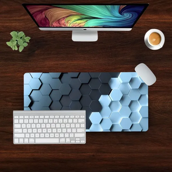 Sigma_One_3D_Hexagon_Blue_Grey_Geometric_Extended_Desk_Mat_23X11_Inch