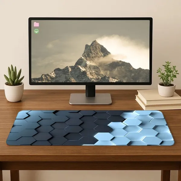Sigma_One_3D_Hexagon_Blue_Grey_Geometric_Extended_Desk_Mat_23X11_Inch
