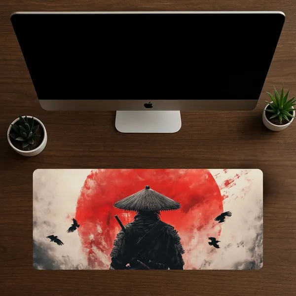 Sigma_One_Samurai_Red_Sun_Crow_Japanese_Watercolour_Extended_Mouse_Pad