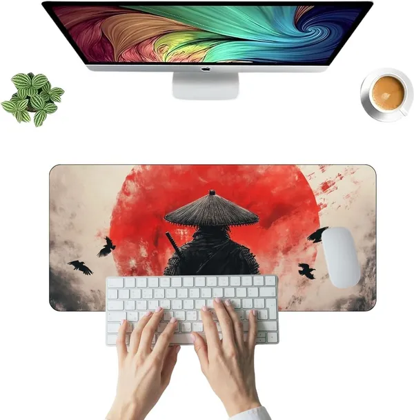 Sigma_One_Samurai_Red_Sun_Crow_Japanese_Watercolour_Extended_Mouse_Pad
