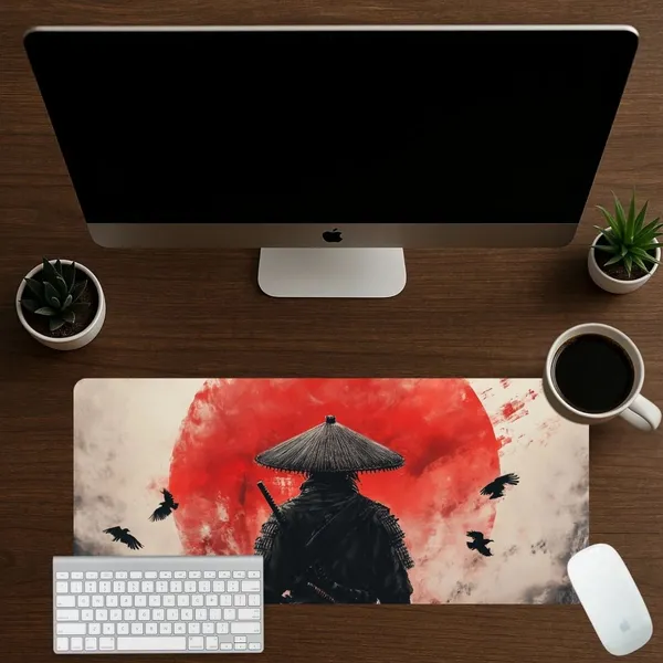 Sigma_One_Samurai_Red_Sun_Crow_Japanese_Watercolour_Extended_Mouse_Pad