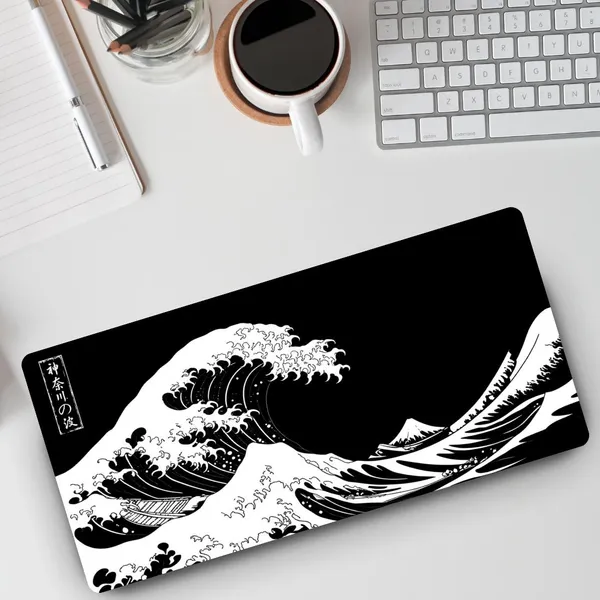 Sigma_One_Black_White_Ocean_Wave_Art_Extended_Mouse_Pad__Non-Slip