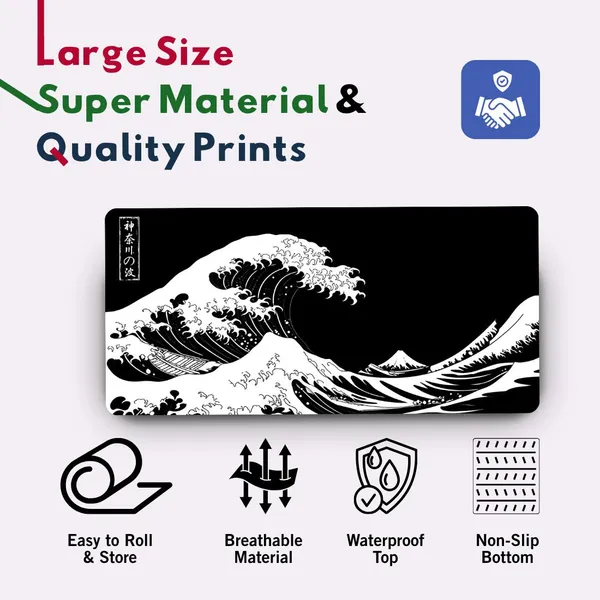 Sigma_One_Black_White_Ocean_Wave_Art_Extended_Mouse_Pad__Non-Slip