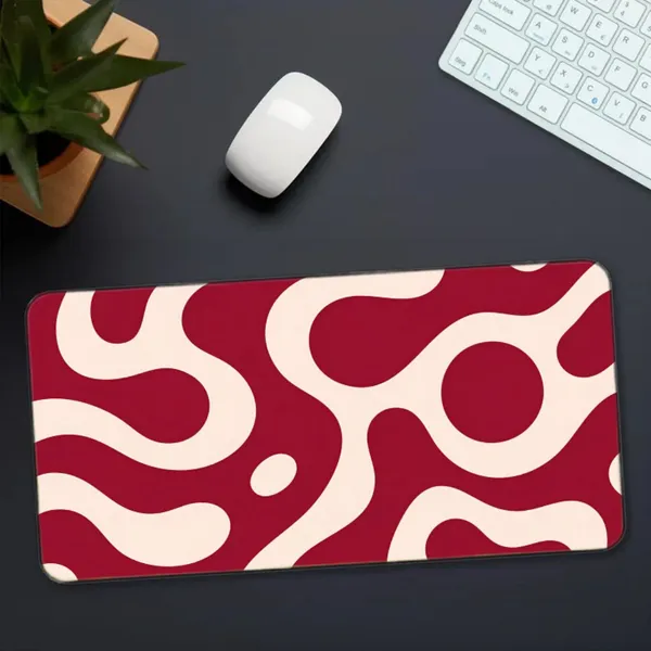 Sigma_One_Red_Cream_Abstract_Wave_Extended_Mouse_Pad_58X28_Cm_Non-Slip_Base