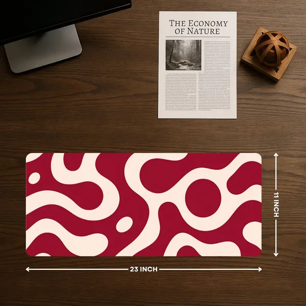 Sigma_One_Red_Cream_Abstract_Wave_Extended_Mouse_Pad_58X28_Cm_Non-Slip_Base