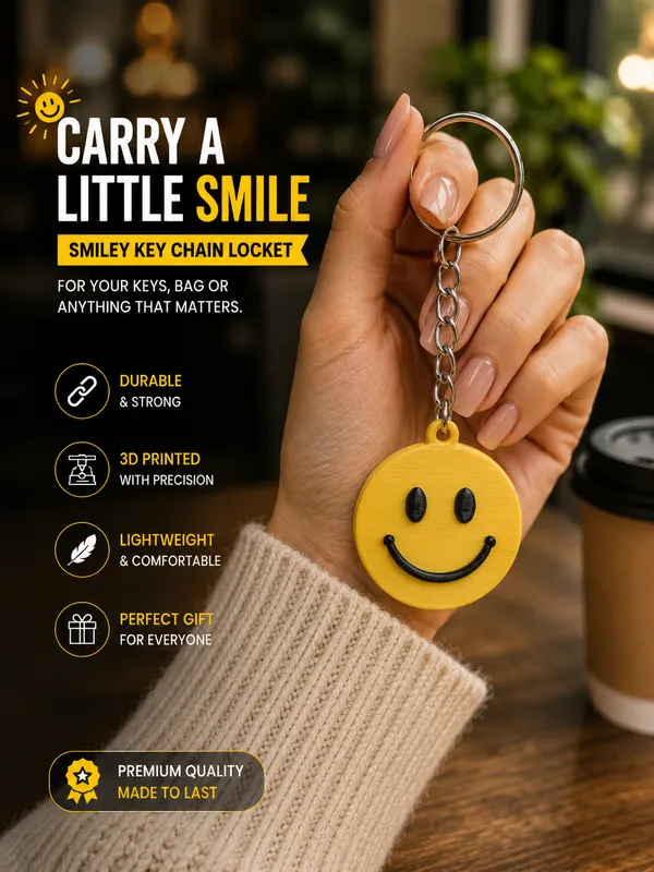 Yellow_3D_Printed_Smiley_Keychain_For_Everyone