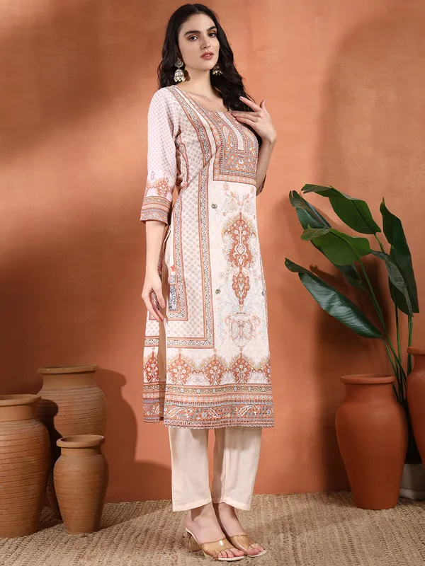 Cream_Rayon_Printed_Straight_Kurta_For_Women
