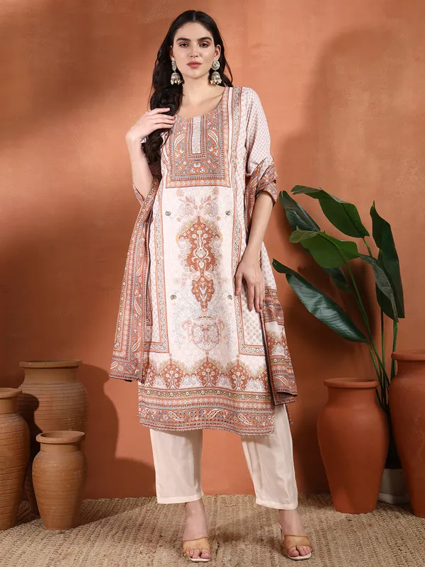 Cream_Rayon_Printed_Straight_Kurta_For_Women