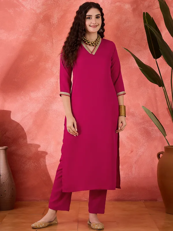 Hot_Pink_Crepe_Straight_Kurta_Set_For_Women