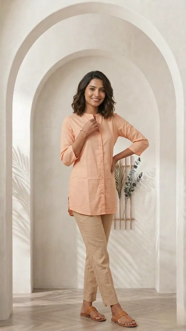 Peach_Silk_Blend_Straight_Kurta_For_Women