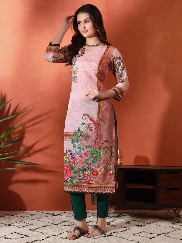 Peach_Georgette_Printed_Straight_Kurta_For_Women