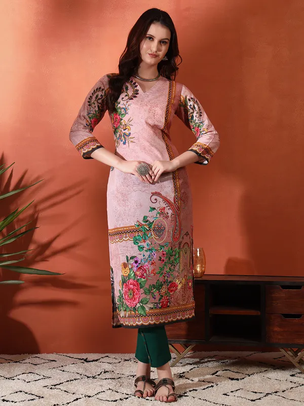 Peach_Georgette_Printed_Straight_Kurta_For_Women