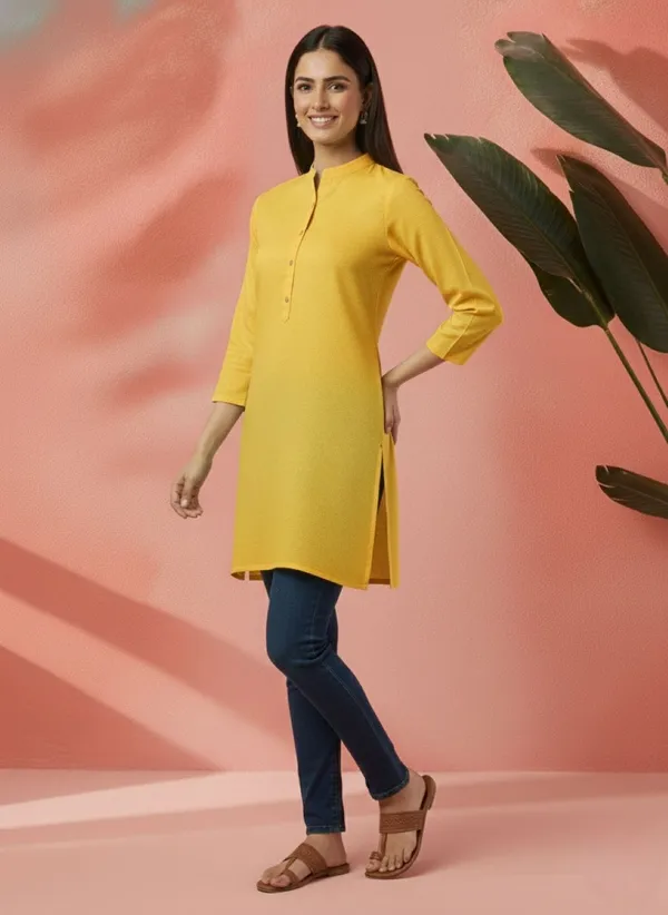 Yellow_Cotton_Straight_Kurti_For_Women