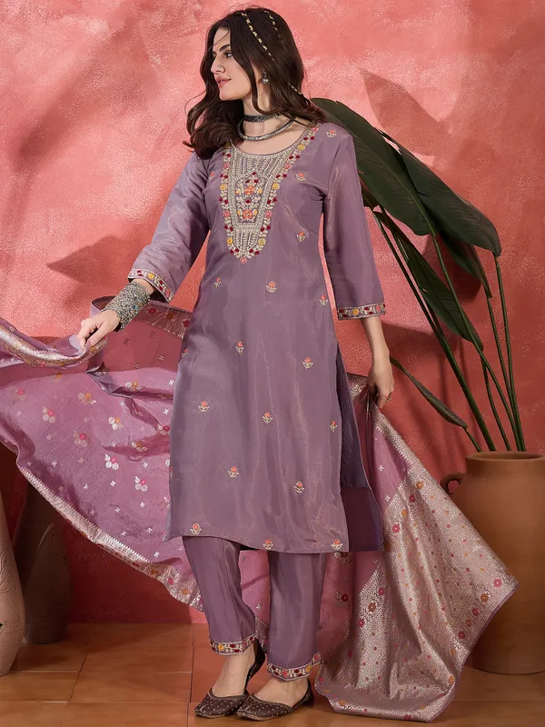 Purple_Cotton_Silk_Embroidered_Straight_Kurta_Set_For_Women