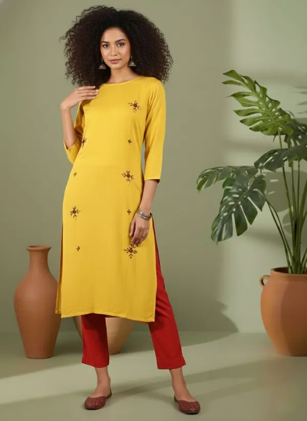 Mustard_Yellow_Cotton_Embroidered_Straight_Kurta_For_Women