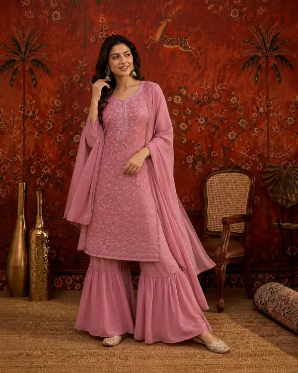 Mauve_Pink_Georgette_Embroidered_Kurta_Sharara_Set_For_Women