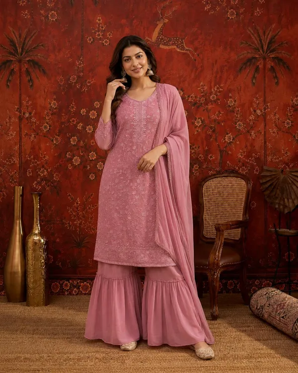 Mauve_Pink_Georgette_Embroidered_Kurta_Sharara_Set_For_Women