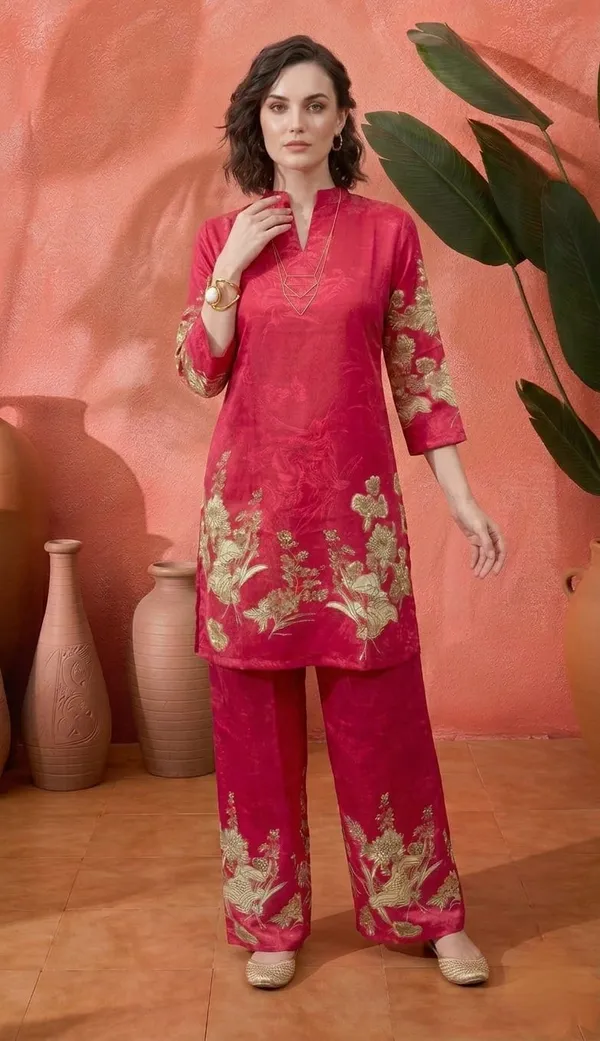 Pink_Cotton_Blend_Floral_Print_Kurta_Pant_Set_For_Women