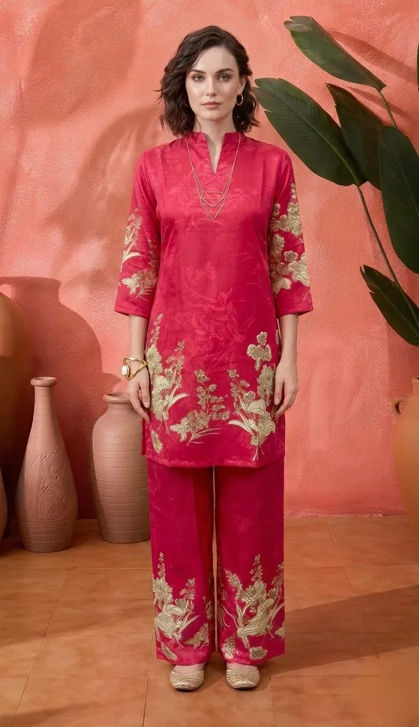 Pink_Cotton_Blend_Floral_Print_Kurta_Pant_Set_For_Women