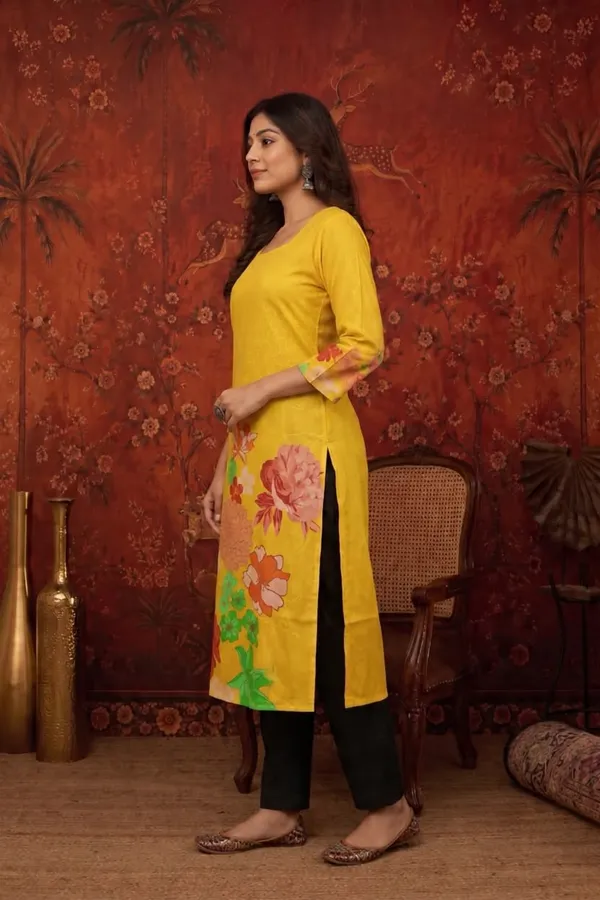 Yellow_Crepe_Floral_Print_Straight_Kurti_For_Women
