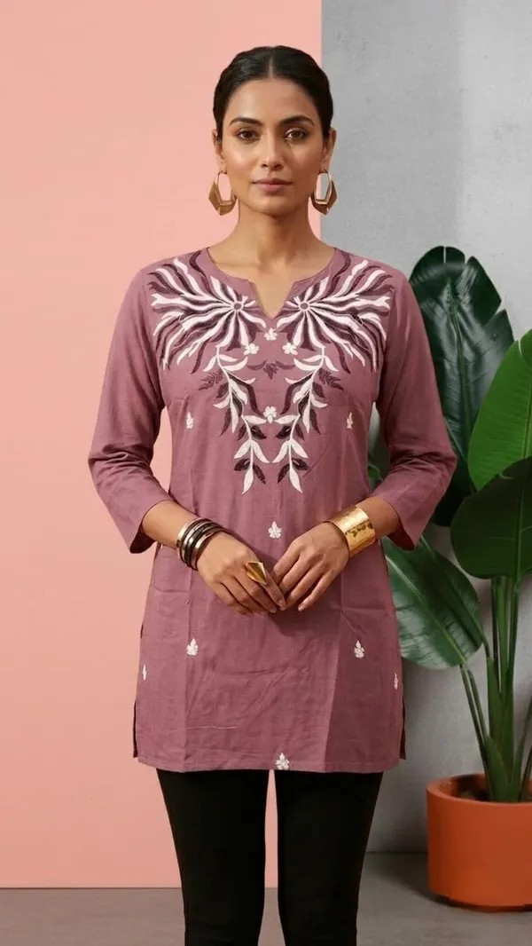 Mauve_Cotton_Blend_Embroidered_Straight_Kurti_For_Women