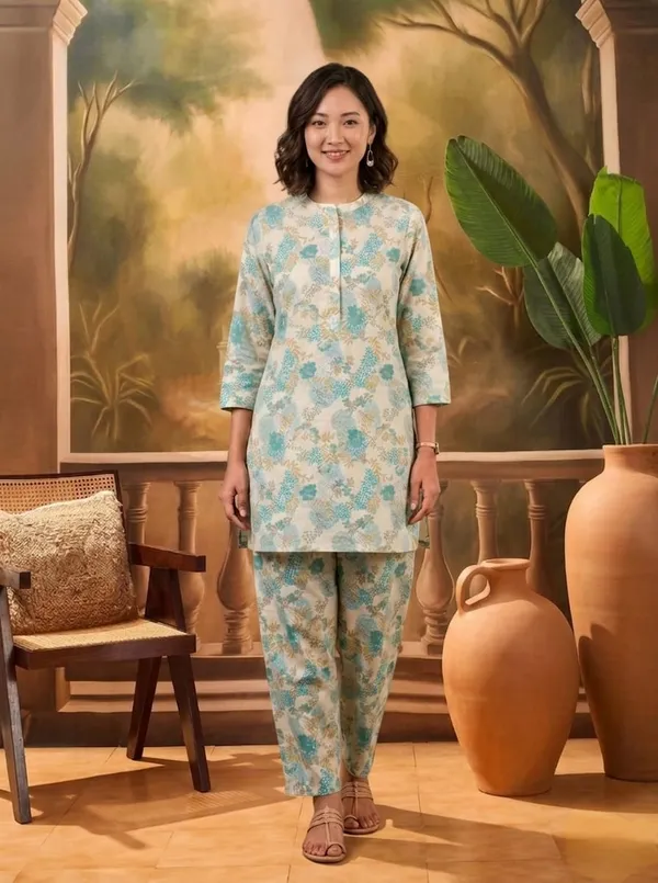White_Silk_Blend_Floral_Print_Straight_Kurta_Set_For_Women