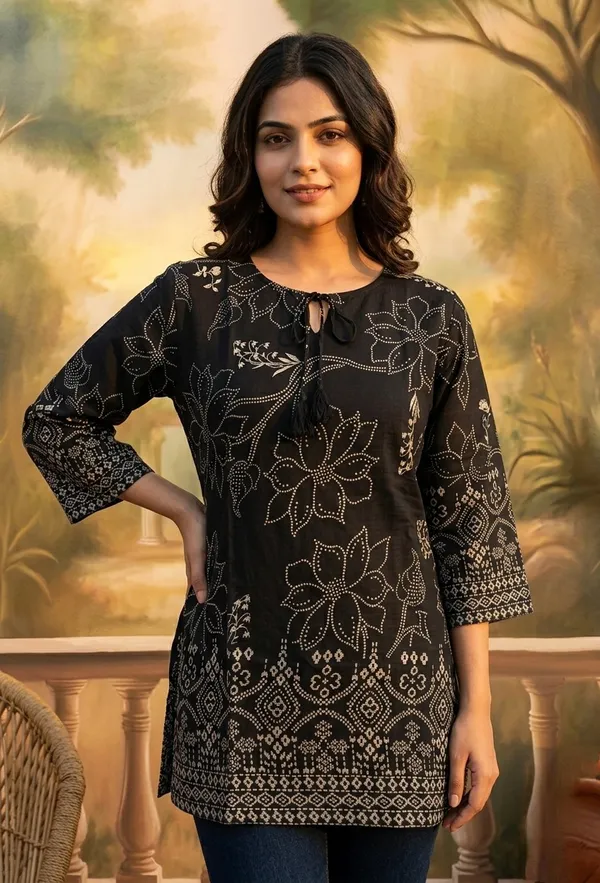 Black_Cotton_Printed_Straight_Kurti_For_Women
