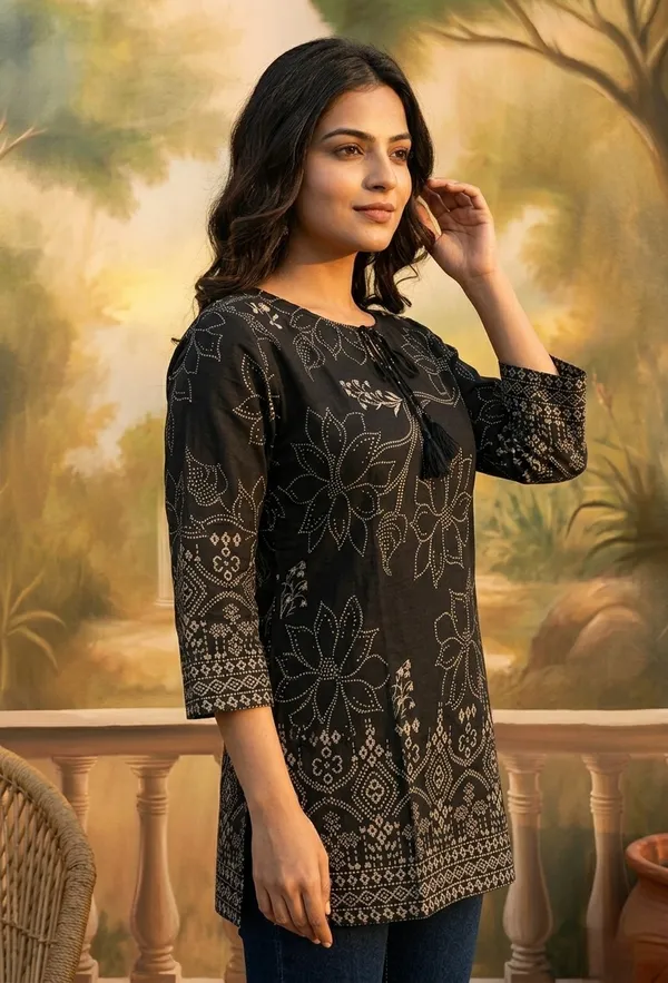 Black_Cotton_Printed_Straight_Kurti_For_Women