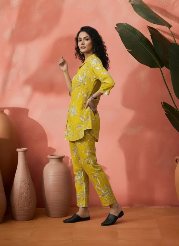 Yellow_Viscose_Rayon_Relaxed_Fit_Three_Quarter_Sleeve_Night_Suit_For_Women