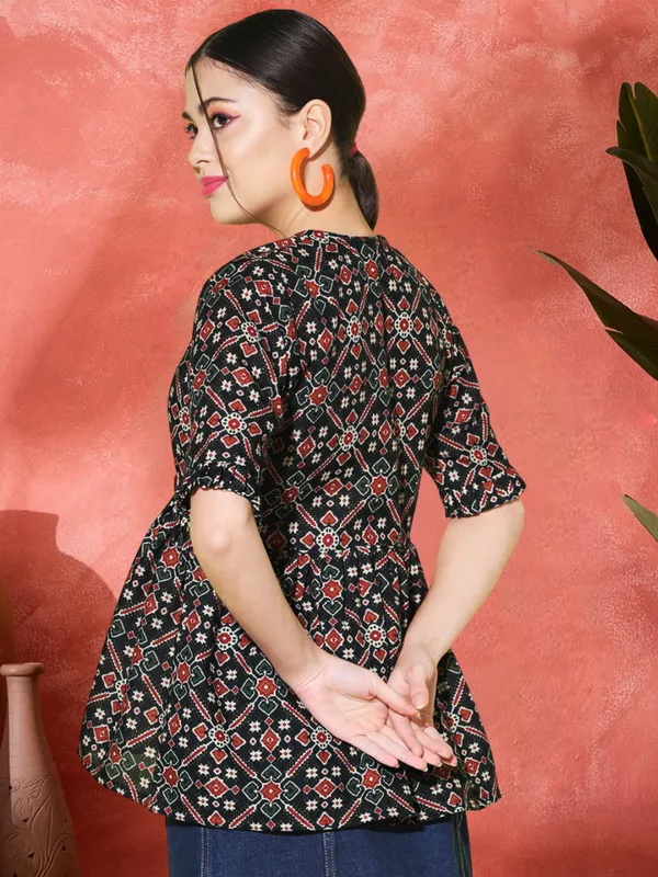 Black_Chanderi_Silk_Printed_Peplum_Top_For_Women