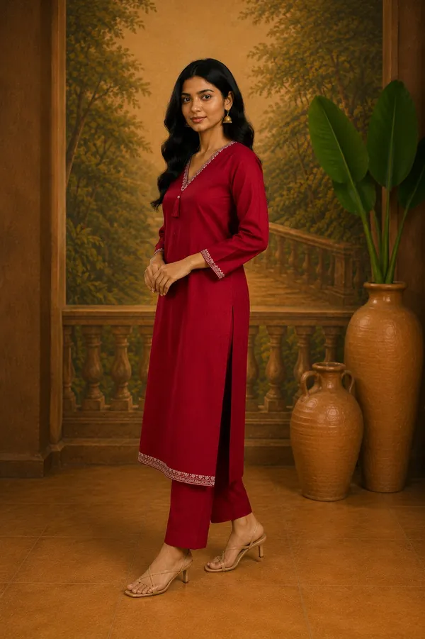 Maroon_Rayon_Straight_Fit_Kurta_Set_For_Women