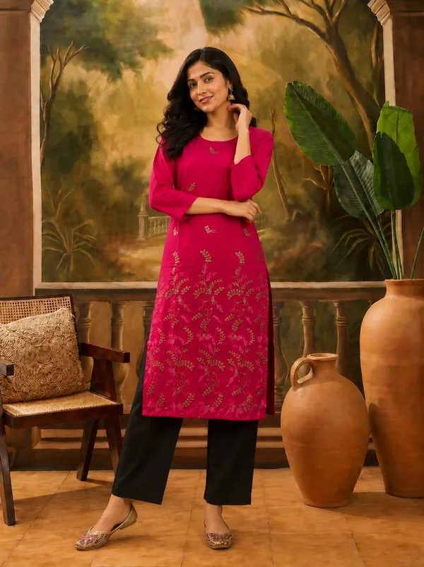 Magenta_Crepe_Straight_Floral_Kurta_For_Women