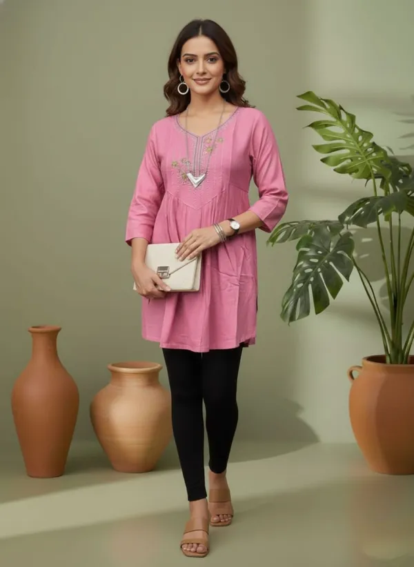 Pink_Rayon_Embroidered_Flared_Kurti_For_Women